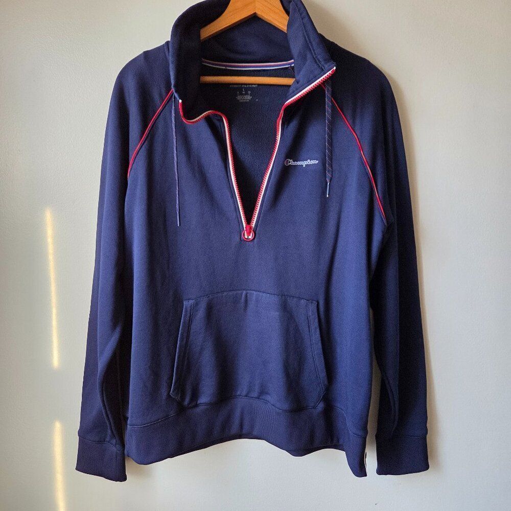 EUC LIKE NEW CHAMPION BLUE RED HALF ZIP SWEATER WOMENS L